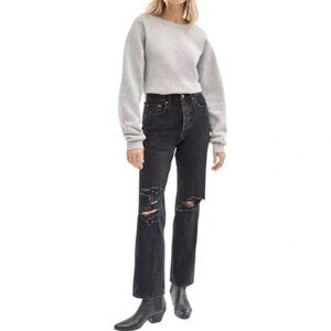 ARITZIA DENIM FORUM Joni Hi-Rise Loose Jean Black Wash Distress Rips 25x29L